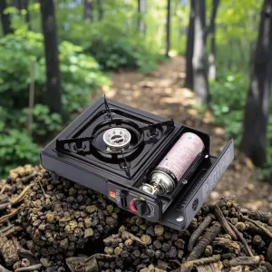 موقد موقد يعمل بالغاز محمول للتخييم والمشي لمسافات طويلة موقد يعمل بالغاز وحرق الخشب Portable Gas Stove Camping Hiking Wood Burning Stove