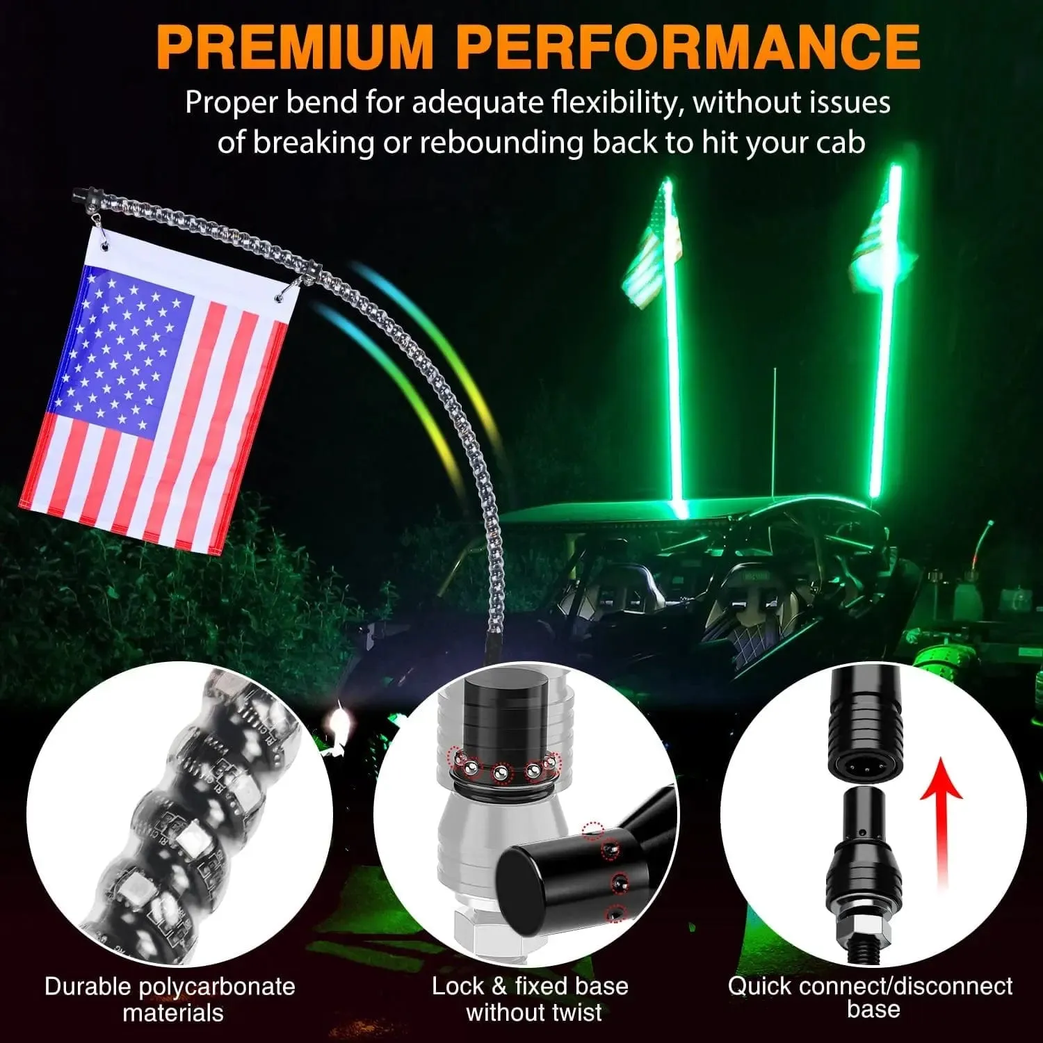 2Pcs 6FT Spiral Antenna Led Whip Light RF Remote Control | 8.6FT Wire 5Pin Switch