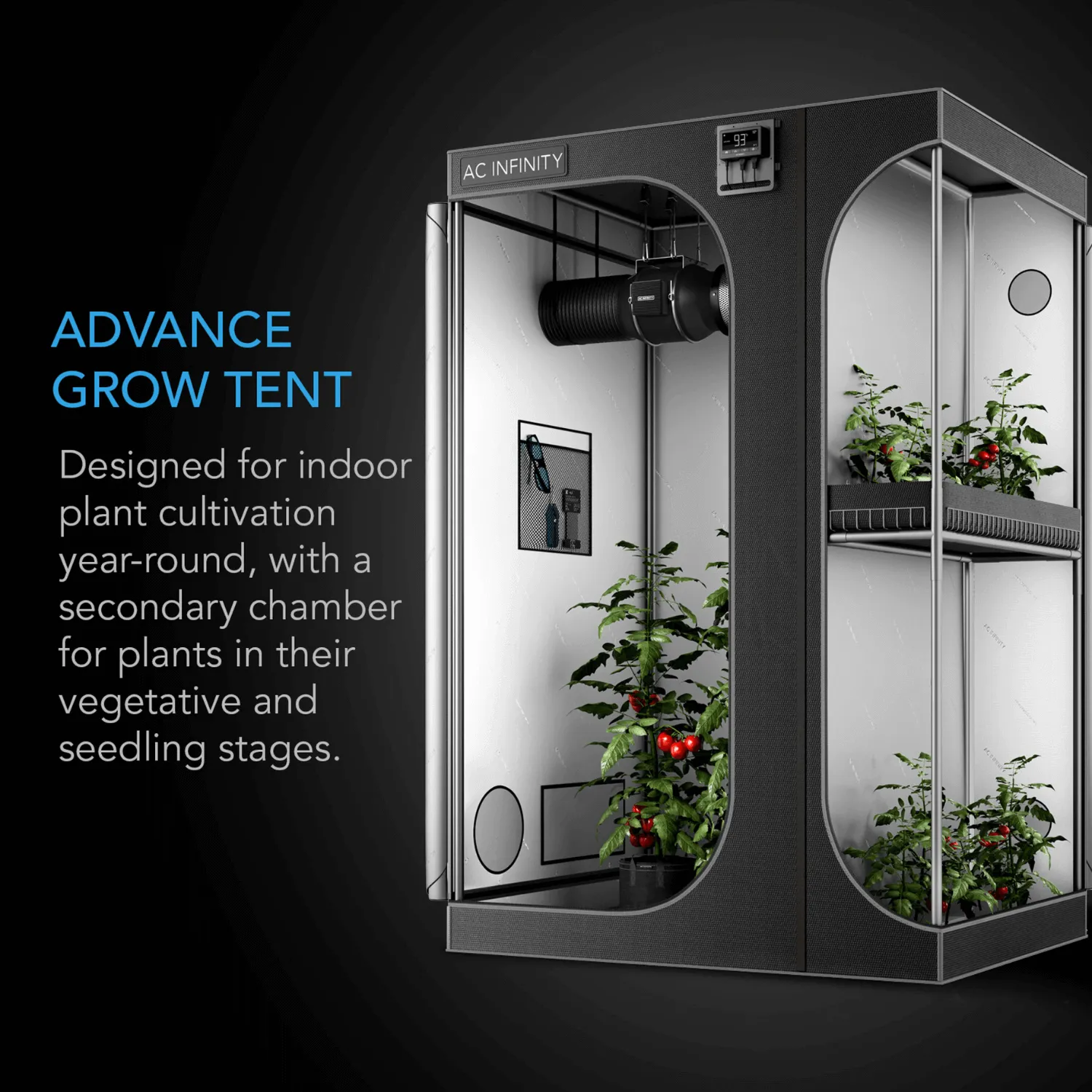 AC Infinity CLOUDLAB 864D, 2-in-1 Advance Grow Tent 5x4, 2000D Mylar Canvas, 60" x 48" x 80"