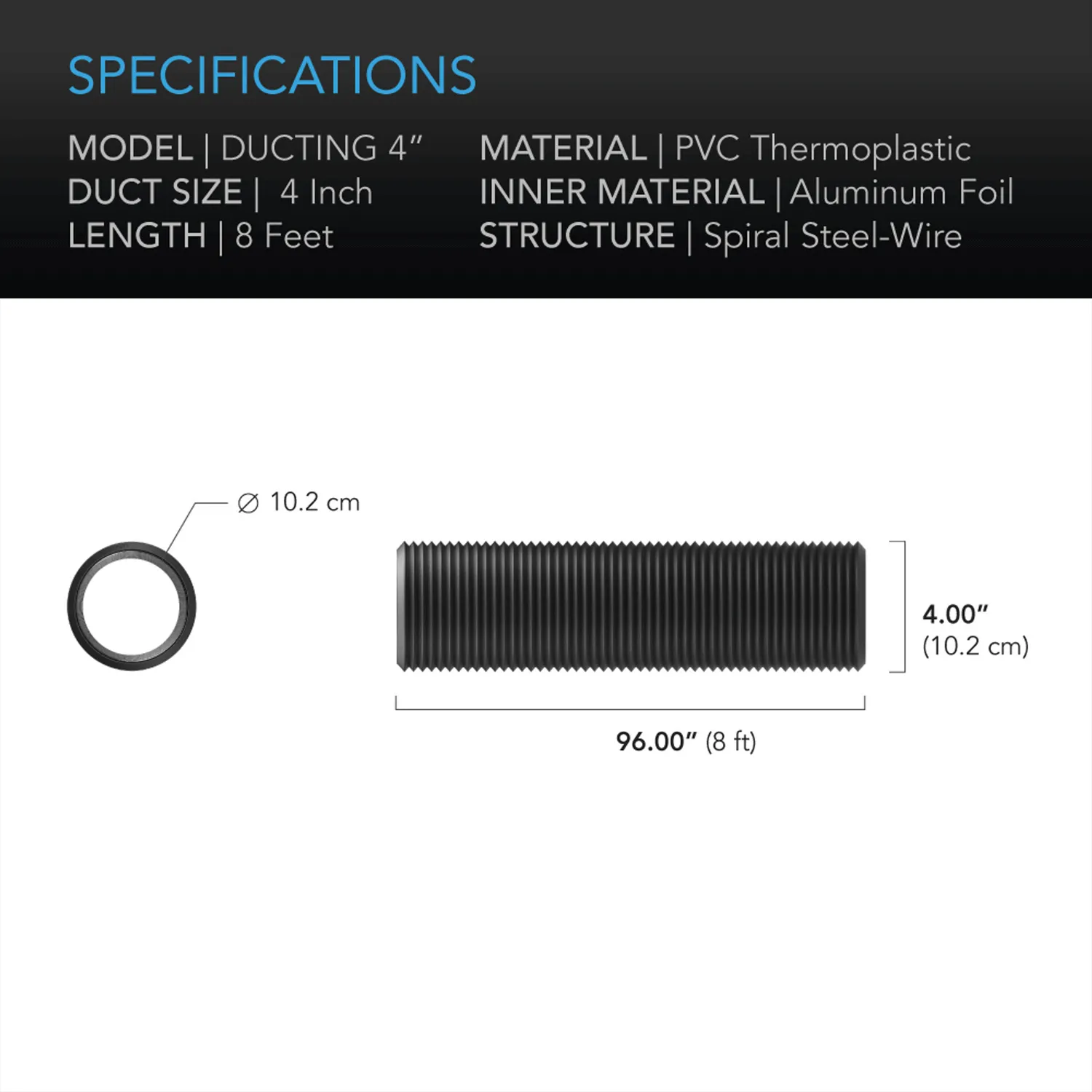 AC Infinity Flexible Four-Layer Ducting, 8-FT Long, 4-Inch