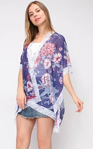 EAV5073 Lavender Flower Print Chiffon Kimono