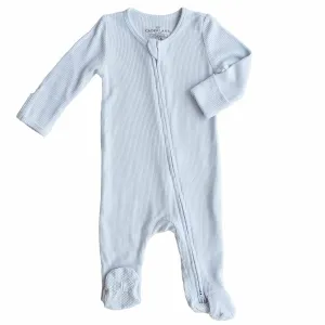 Ice Blue Waffle Bamboo Zipper Footie