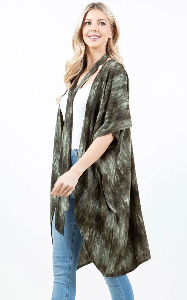 KP5503 Tie Dye Print Kimono Cover Up