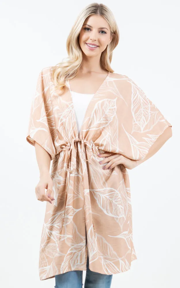 KP5515 Leaves Print Kimono Cover Up