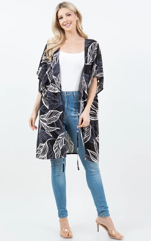 KP5515 Leaves Print Kimono Cover Up