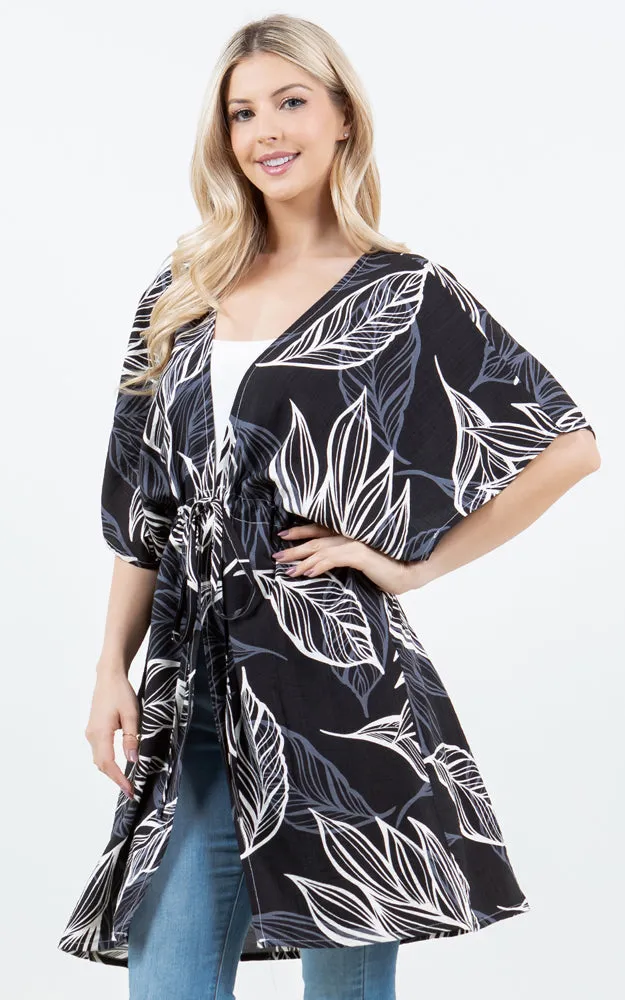 KP5515 Leaves Print Kimono Cover Up