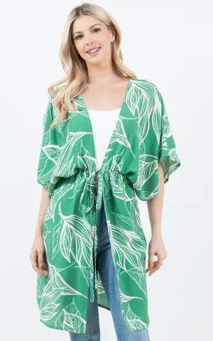 KP5515 Leaves Print Kimono Cover Up
