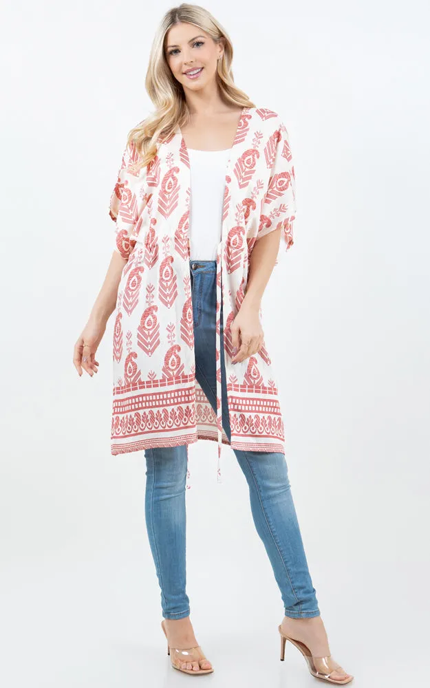 KP5516 Tribe Print Kimono Cover Up