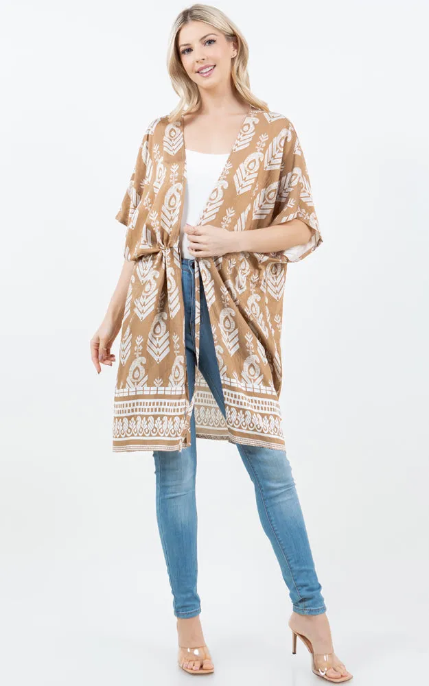 KP5516 Tribe Print Kimono Cover Up