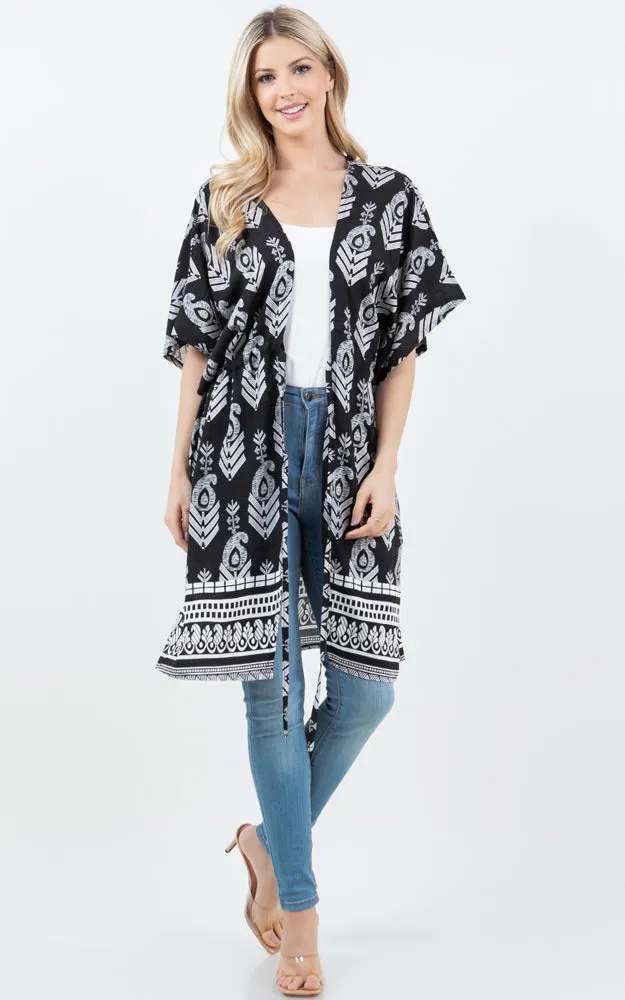 KP5516 Tribe Print Kimono Cover Up
