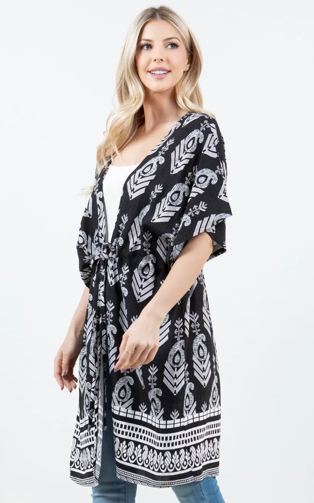 KP5516 Tribe Print Kimono Cover Up