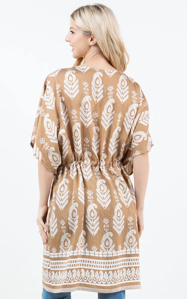 KP5516 Tribe Print Kimono Cover Up