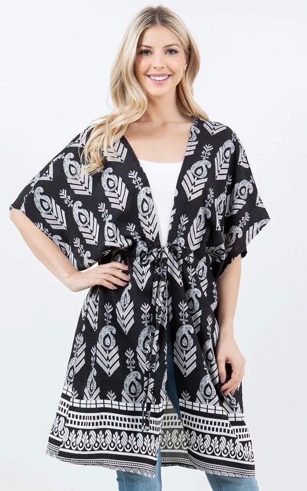 KP5516 Tribe Print Kimono Cover Up