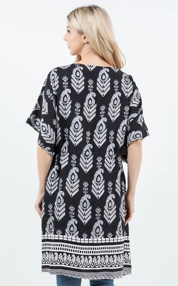KP5516 Tribe Print Kimono Cover Up