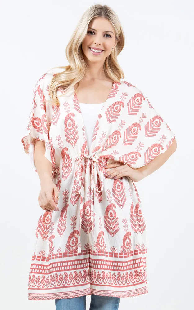 KP5516 Tribe Print Kimono Cover Up