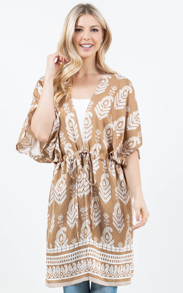 KP5516 Tribe Print Kimono Cover Up