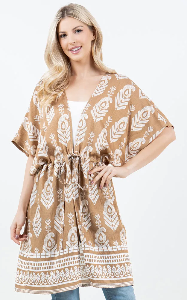 KP5516 Tribe Print Kimono Cover Up