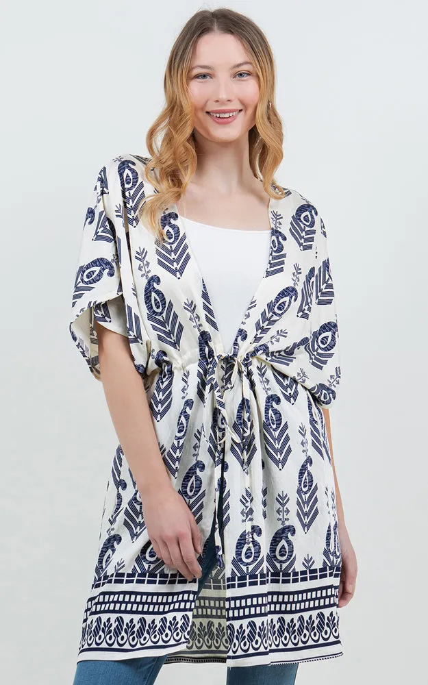 KP5516 Tribe Print Kimono Cover Up