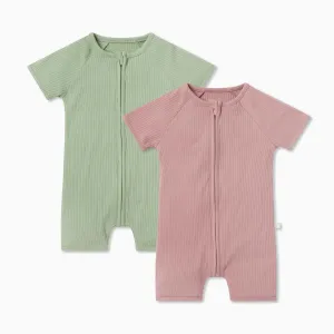Ribbed Zip Summer Sleepsuit 2 Pack