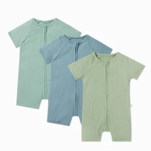 Ribbed Zip Summer Sleepsuit 3 Pack