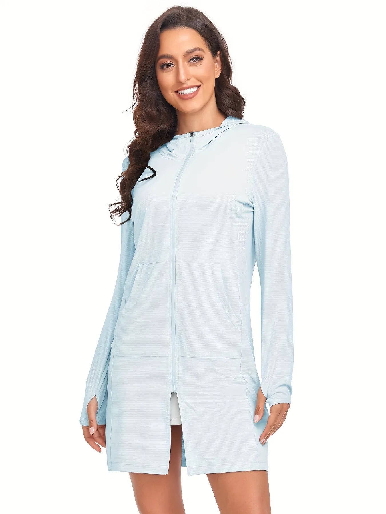 Water-Resistant Long Sports Jacket for Women - Sports Boating & Sailing Outerwear - Hooded, Long Sleeve, Breathable, Windproof, and Quick-Drying Clothing for Running, Hiking, and Outdoor Activities